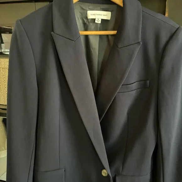 Something Navy Danielle Blazer Jacket Double Breasted Suit Coat Ponte Blue M - Picture 8 of 15